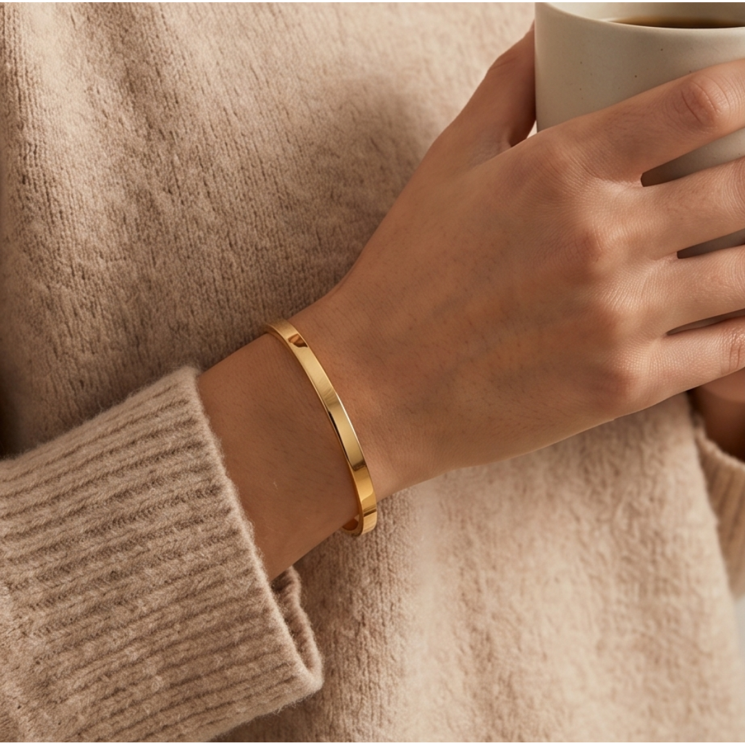 Bracelete Liso 4mm - Banho Ouro 18K