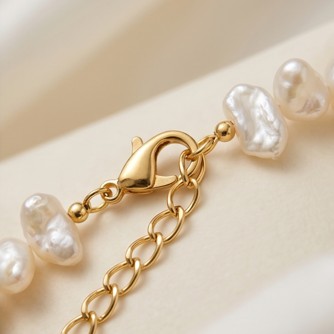 Colar Pérolas Naturais Banho Ouro 18K