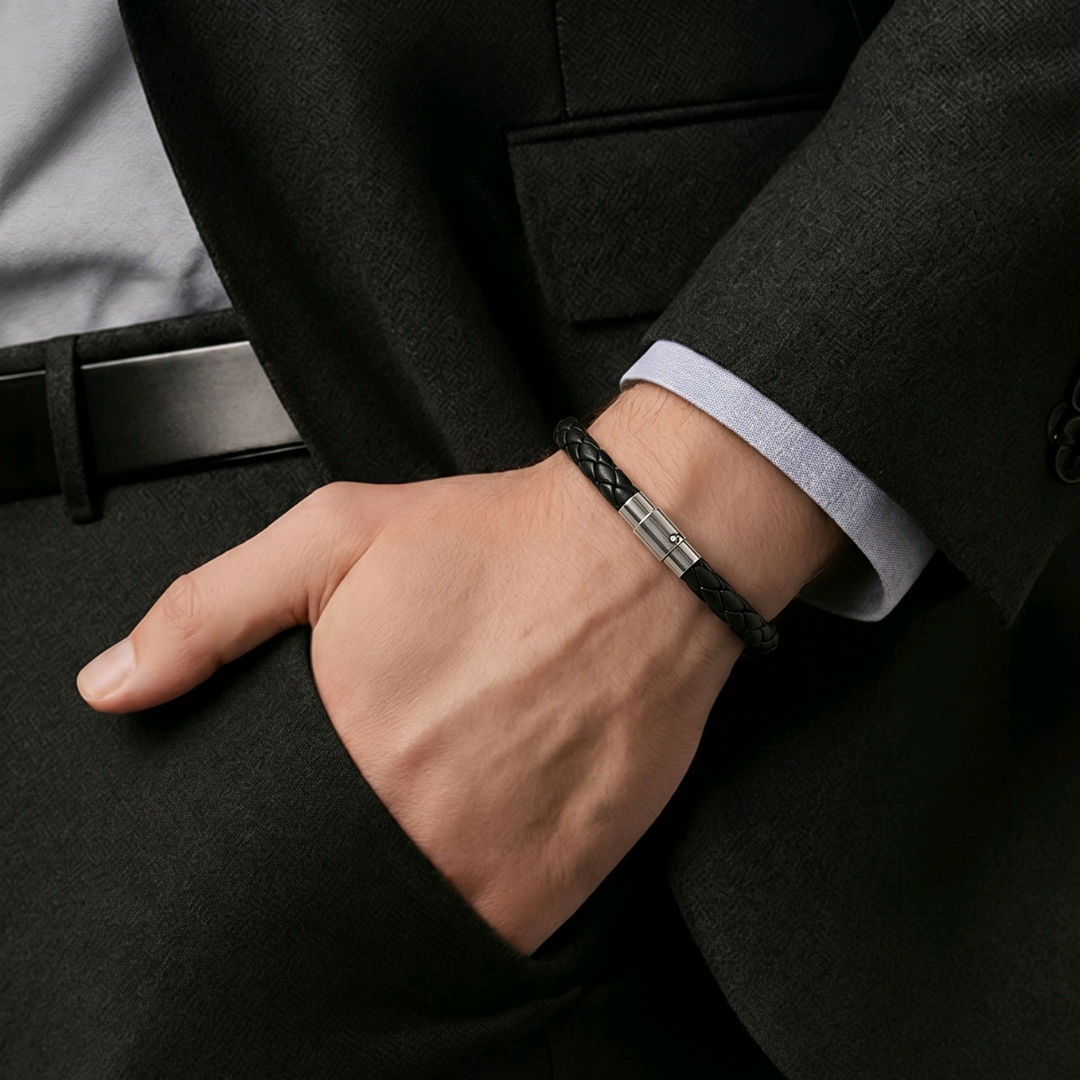Pulseira Masculina em Couro - Preto
