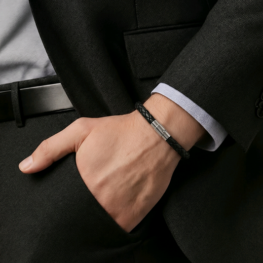 Pulseira Masculina em Couro - Preto