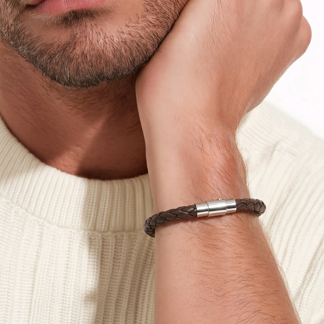 Pulseira Masculina em Couro - Marrom