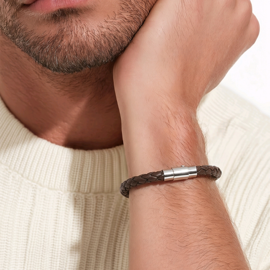 Pulseira Masculina em Couro - Marrom