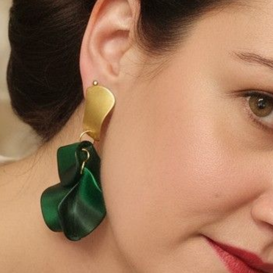 Brincos pétalas de flores em acrílico verde - Aço Inoxidável