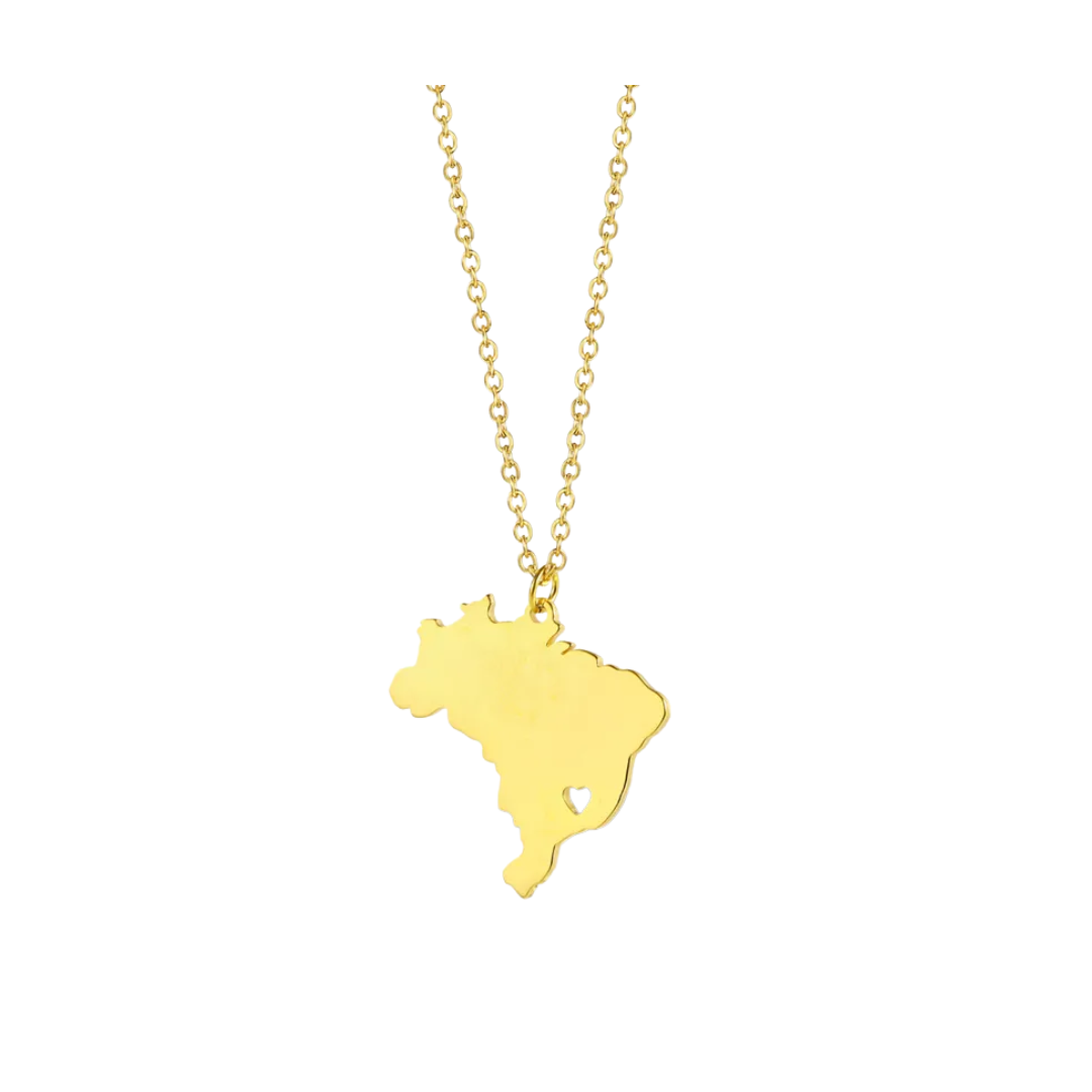 Colar Mapa Brasil - Aço Inoxidável Banho Ouro 18K