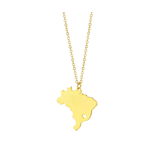 Colar Mapa Brasil - Aço Inoxidável Banho Ouro 18K