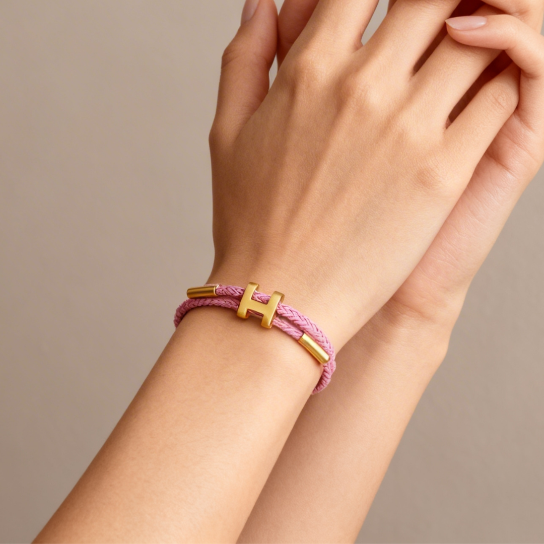 Pulseira cordão rosa fluo em aço inoxidável