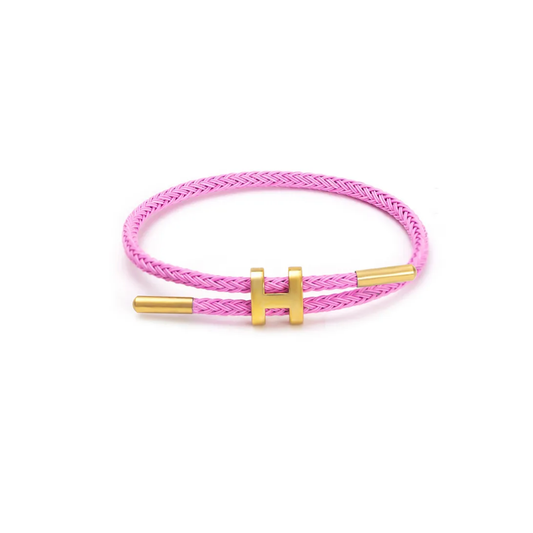 Pulseira cordão rosa fluo em aço inoxidável