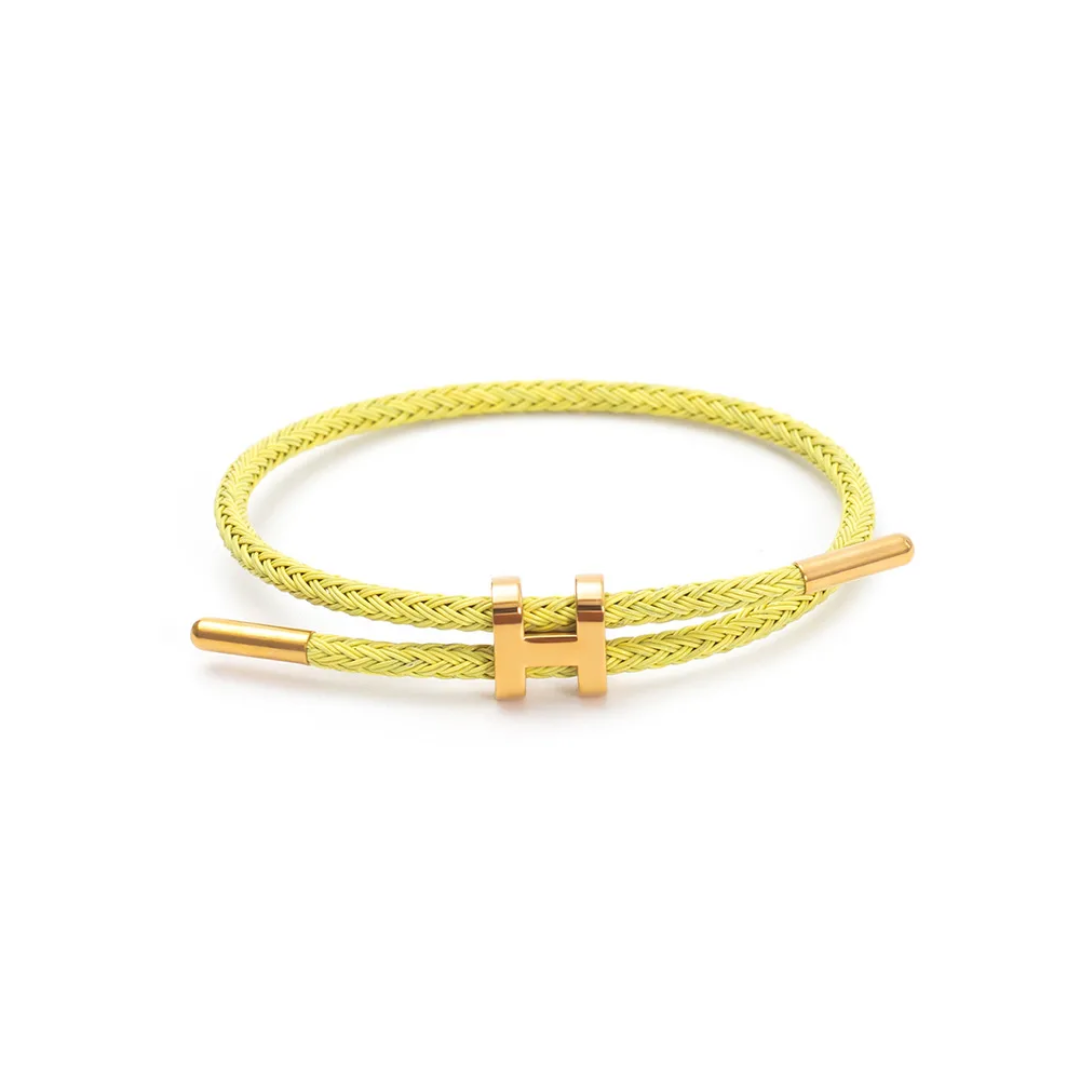 Pulseira cordão amarelo fluo em aço inoxidável