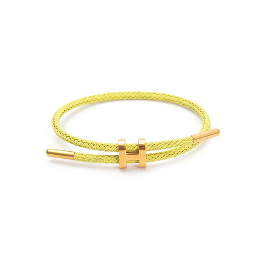 Pulseira cordão amarelo fluo em aço inoxidável