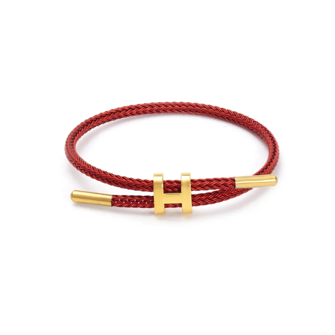 Pulseira cordão vermelho em aço inoxidável