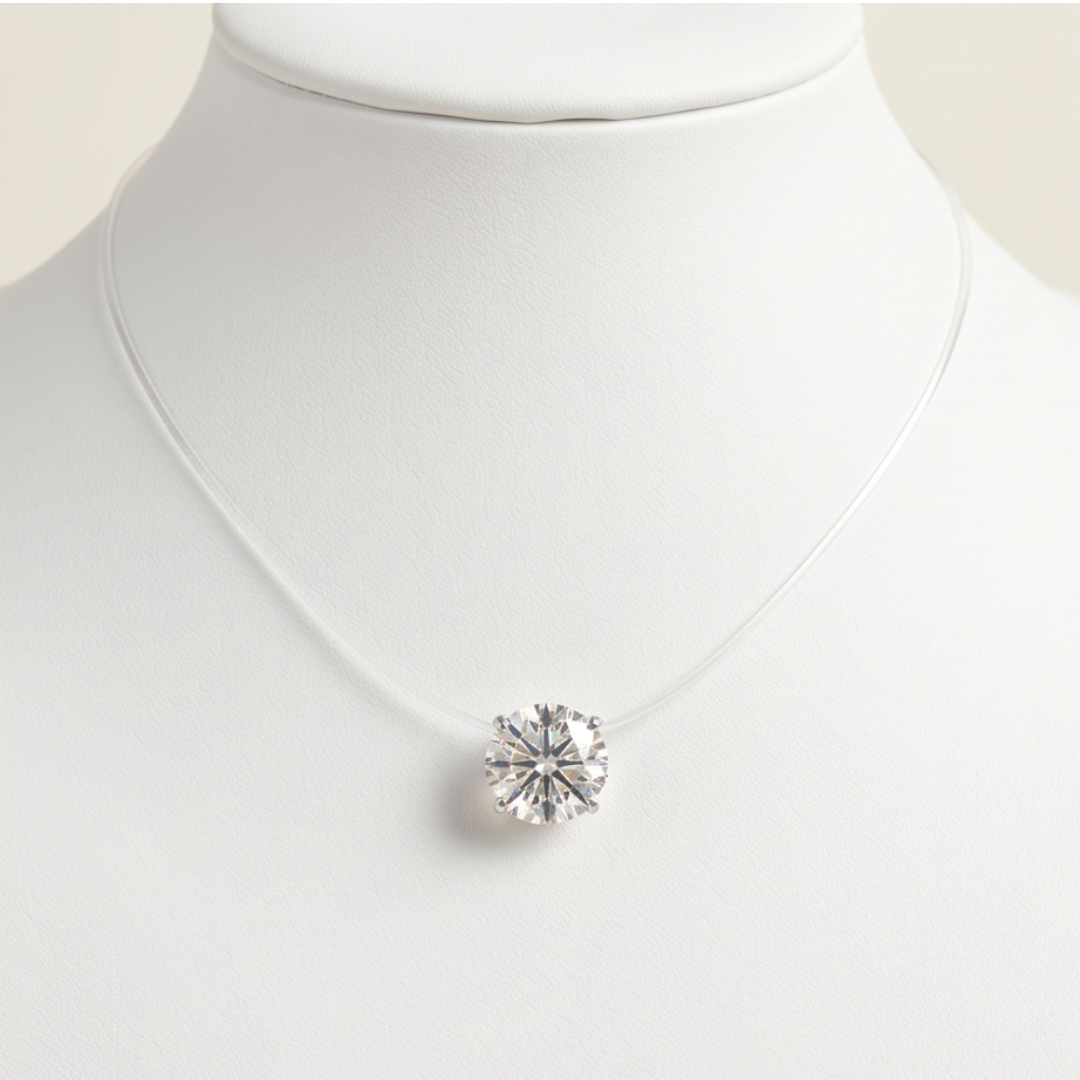 Colar Moissanite 6mm Fecho em Prata 925