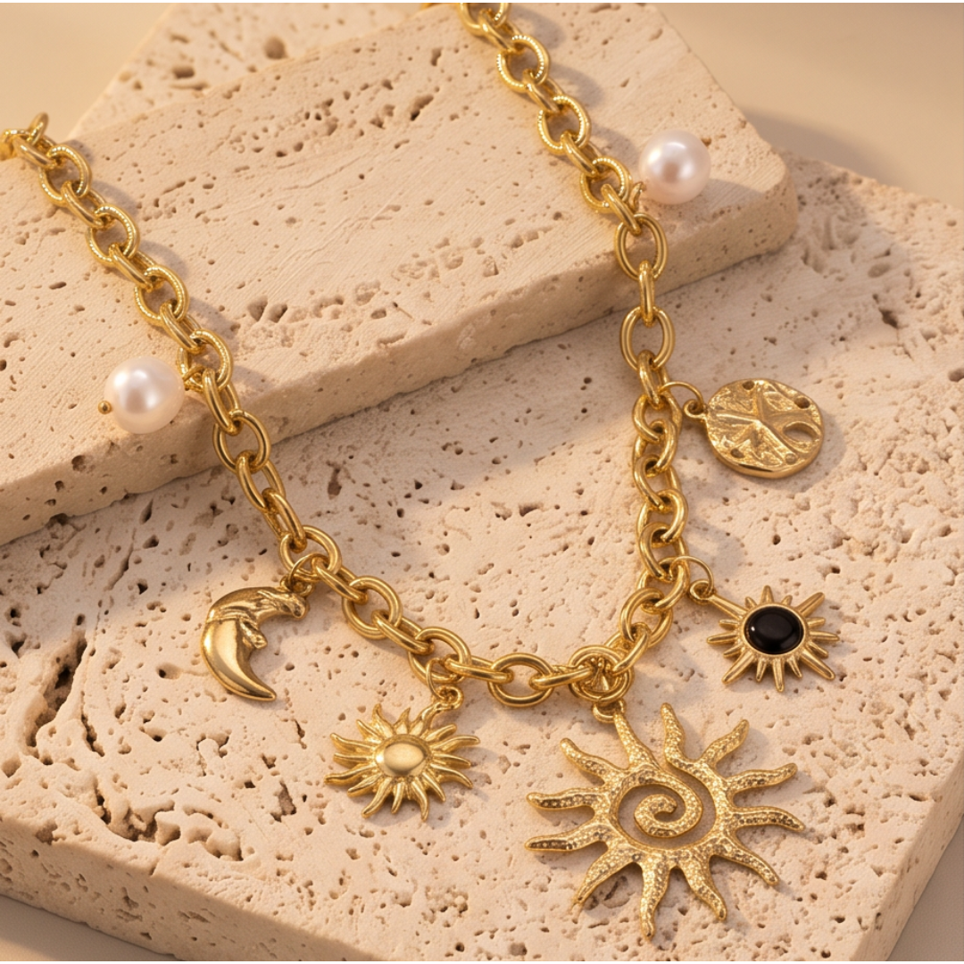 Colar pingentes tema  mar Banho Ouro 18K