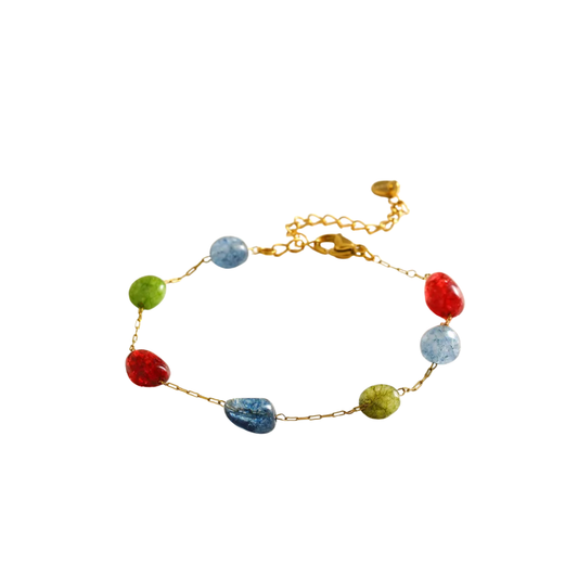 Pulseira Colorida Pedras Naturais - Aço Inoxidável