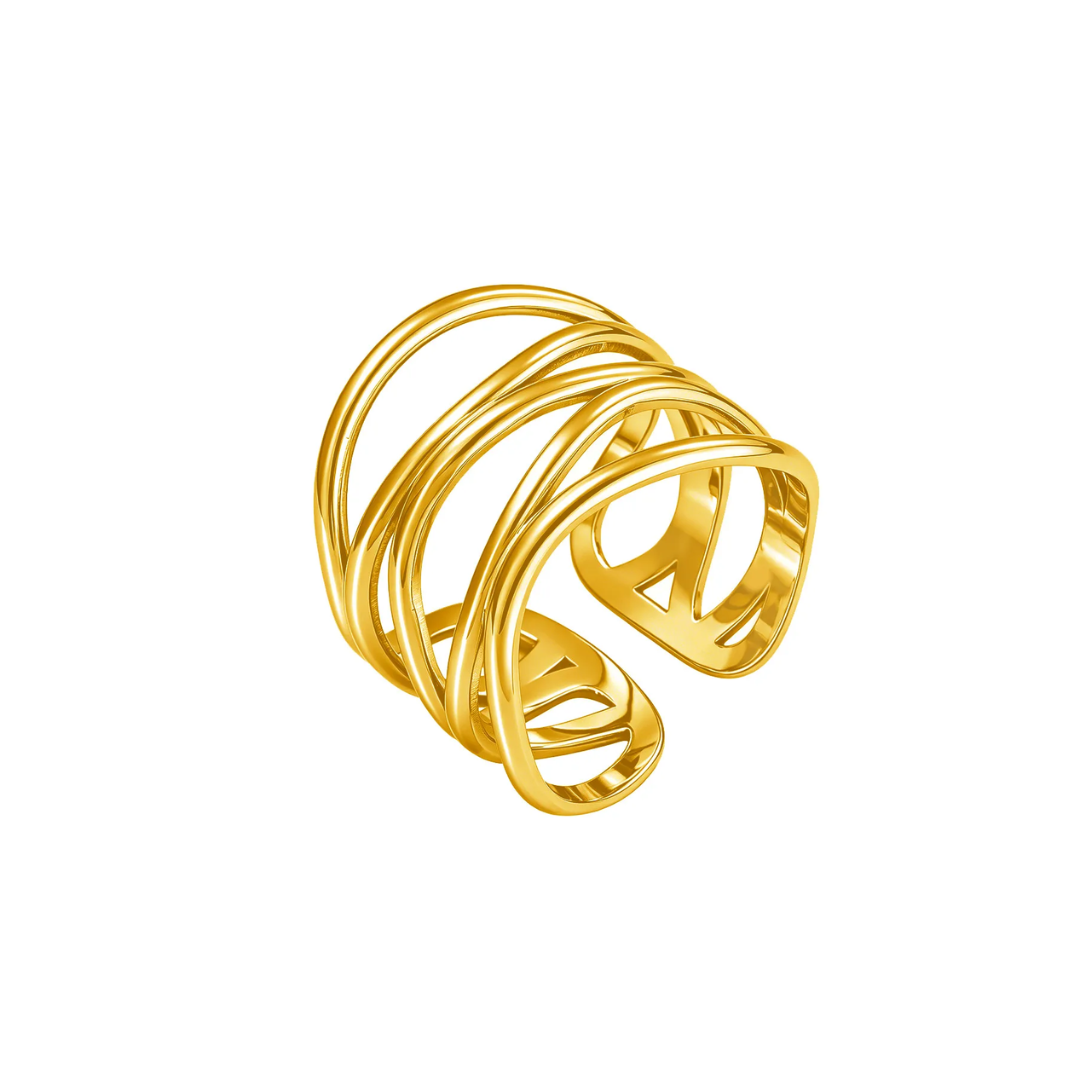 Anel Ajustável Entrelaçado - Banho Dourado