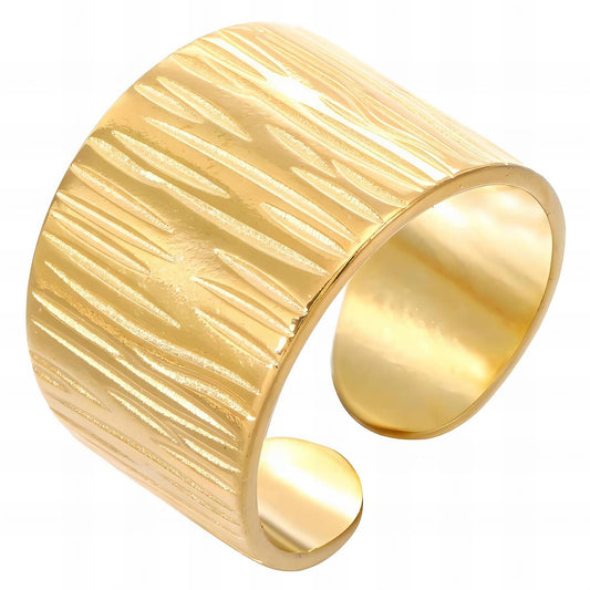 Anel riscas aço inoxidável banhado a ouro 18K
