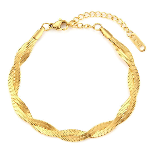 Pulseira entrelaçada aço inoxidável banhada a ouro 18K