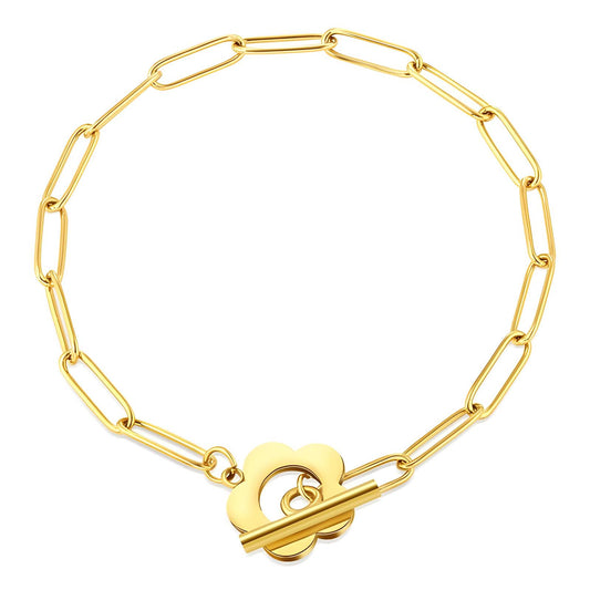 Pulseira elos fecho em flor  aço inoxidável banhada a ouro 18K