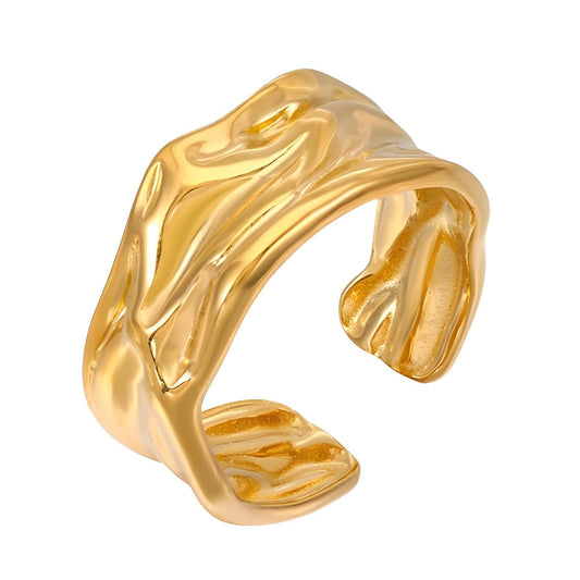 Anel martelado aço inoxidável banhado a ouro 18K