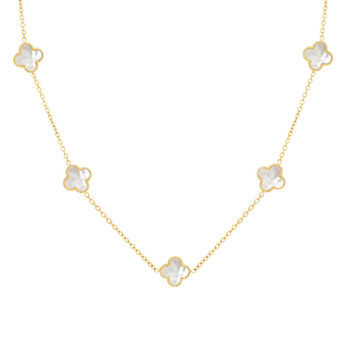 Collier trèfle blanc plaqué or 18 carats - Acier inoxydable