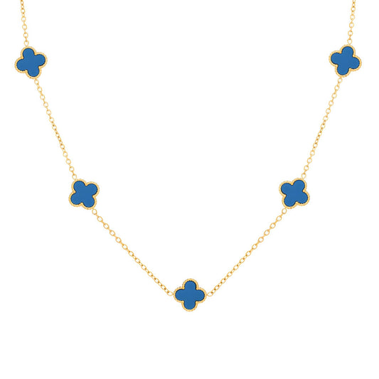 Collier trèfle bleu plaqué or 18 carats - Acier inoxydable