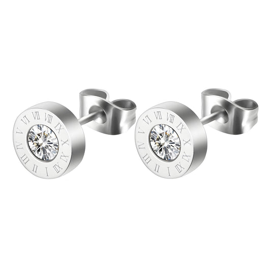 Boucle d'oreille point lumineux rond zircone - Acier inoxydable