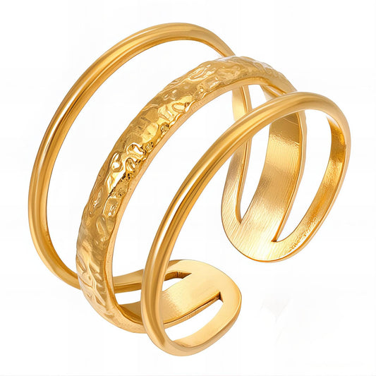 Anel 3 fillets  aço inoxidável banhado a ouro 18K