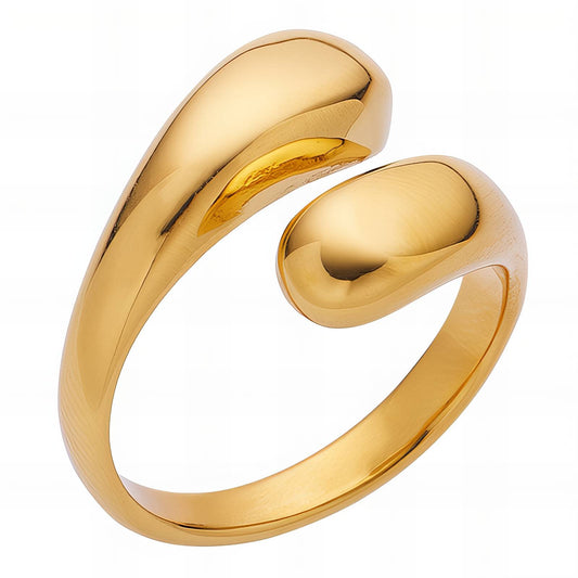 Anel gota aço inoxidável banhado a ouro 18K