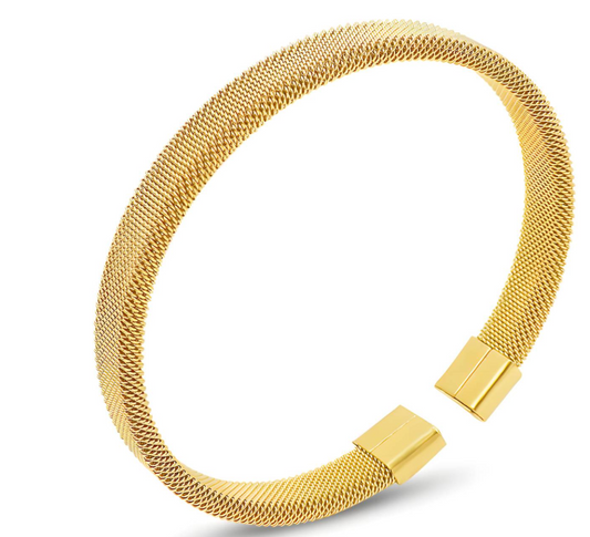 Pulseira tela aço inoxidável banhada a ouro 18K