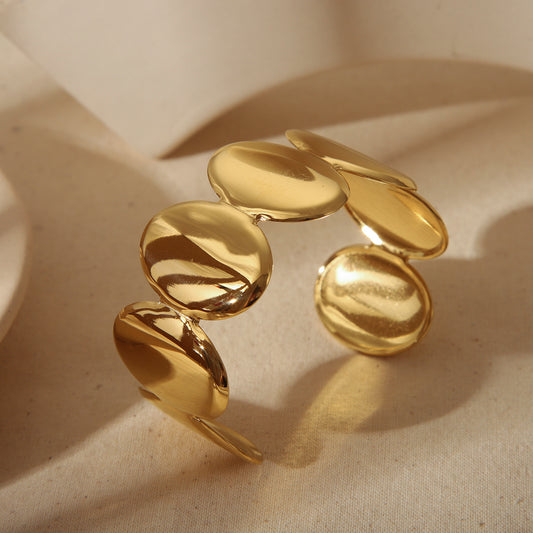 Bracelete Oval aço inoxidável banhada a ouro 18K