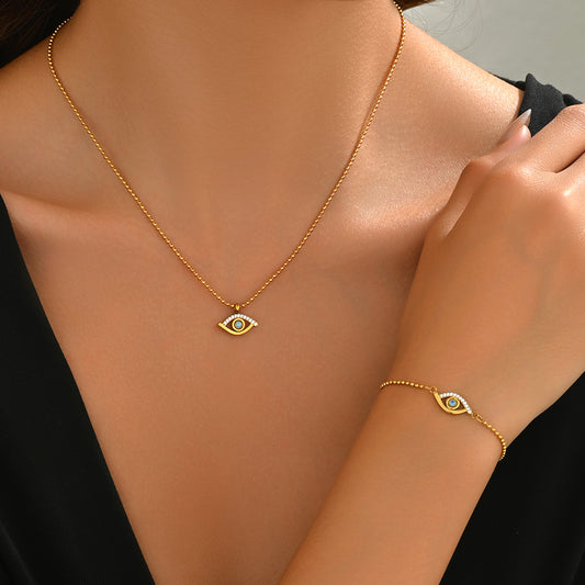 Colar Olho Grego- Aço Inoxidável Banho Ouro 18K