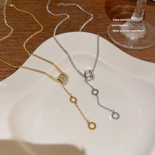 Colar gravata pingentes cravejado zirconia- Aço Inoxidável Banho Ouro 18K