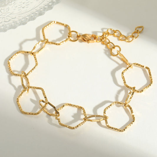 Pulseira elos hexagonais - Aço inoxidável