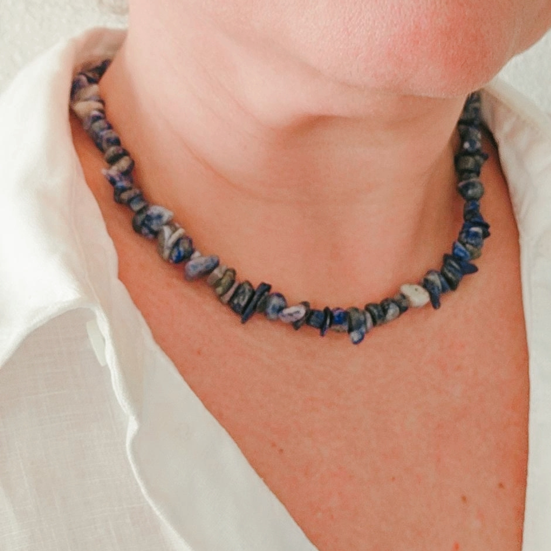 Colar contas de cascalho Lapis-Lazuli