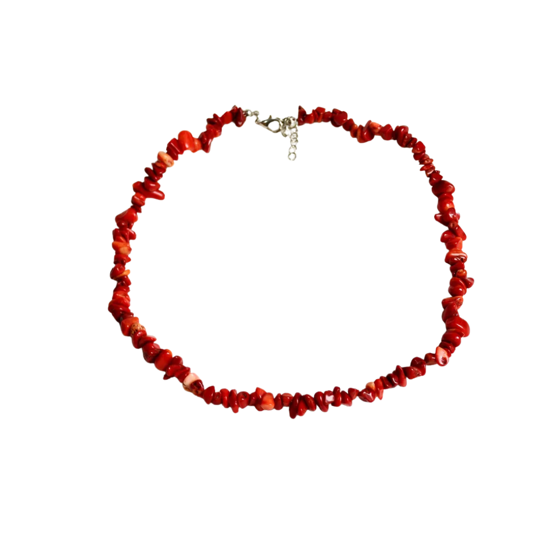 Colar contas de cascalho Coral Vermelho