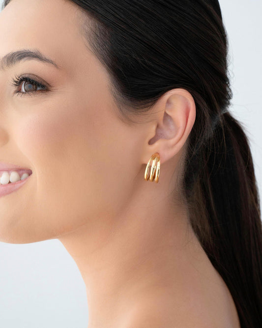 18K Gold Plated 3 Strand Half Hoop Earring