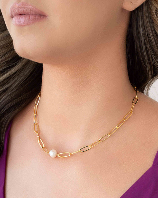 18K Gold Plated Pearl Link Choker