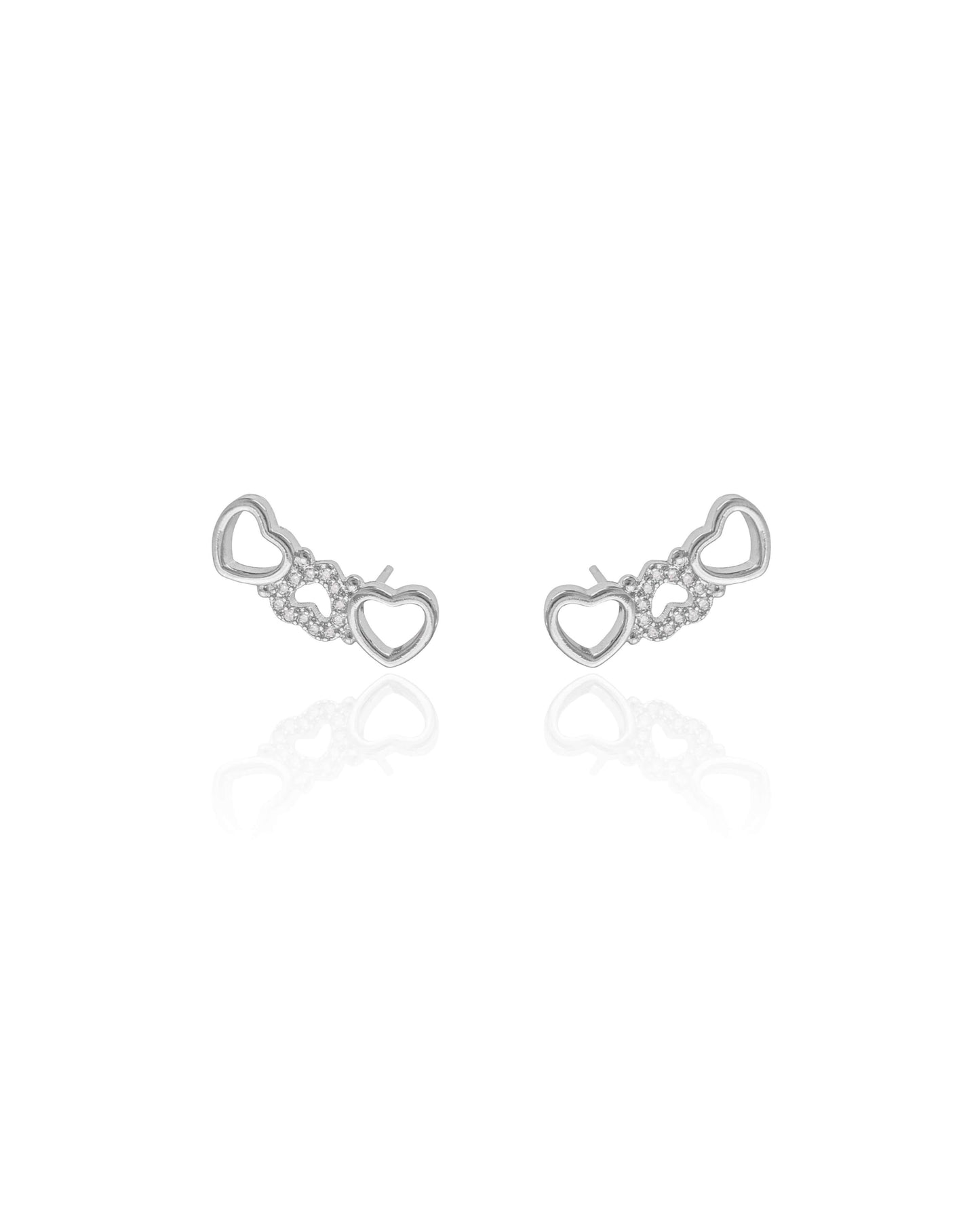 Ear Cuff Corações Cravejados Ródio Branco