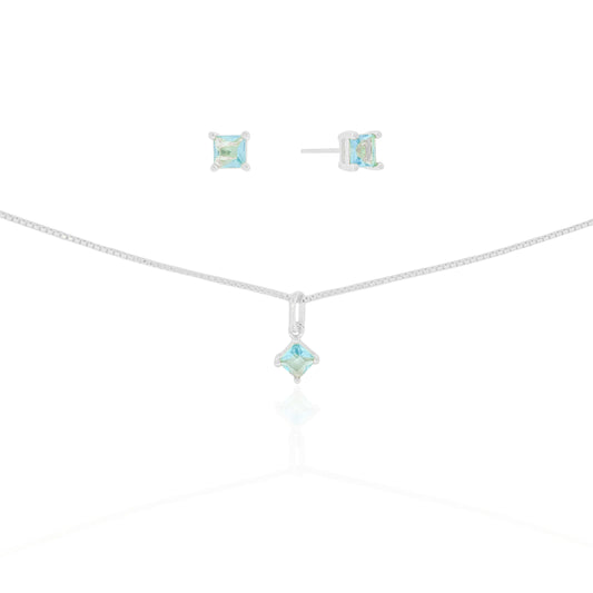 White Topaz Rhodium Square Set
