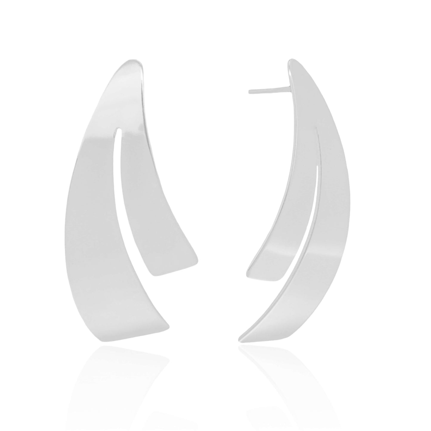 White Rhodium Flat Fillet Earring