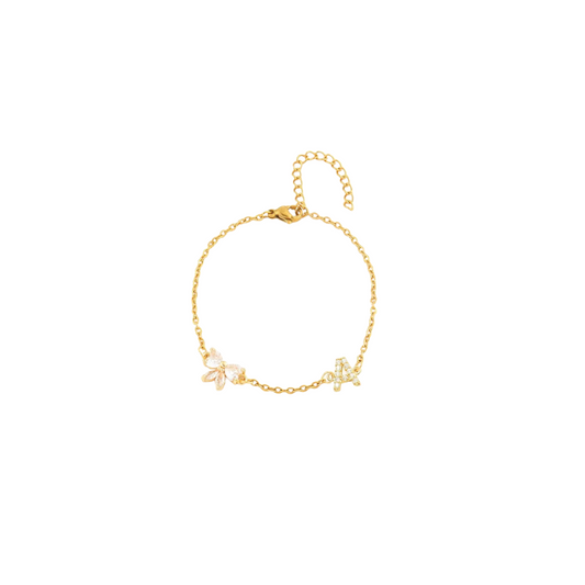 Pulseira Alfabeto zirconia - A -  aço inoxidável