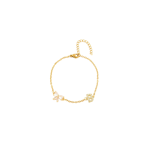 Pulseira Alfabeto zirconia - B -  aço inoxidável