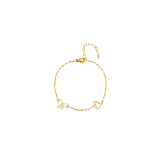 Pulseira Alfabeto zirconia - D -  aço inoxidável