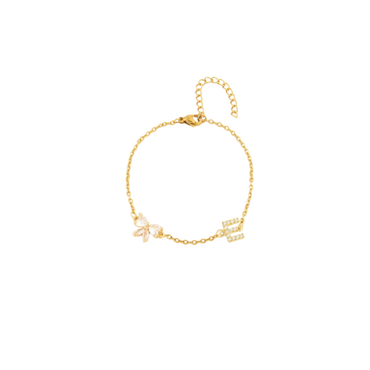 Pulseira Alfabeto zirconia - E -  aço inoxidável