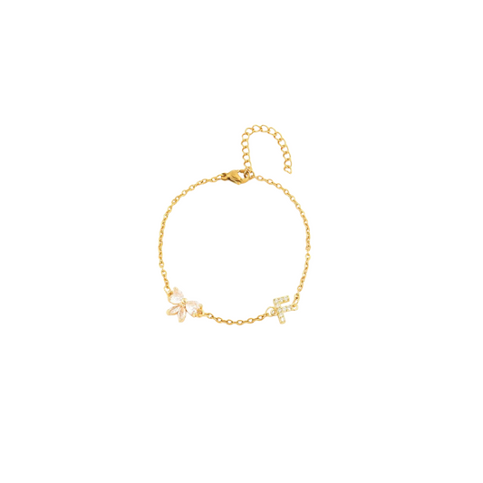 Pulseira Alfabeto zirconia - F -  aço inoxidável