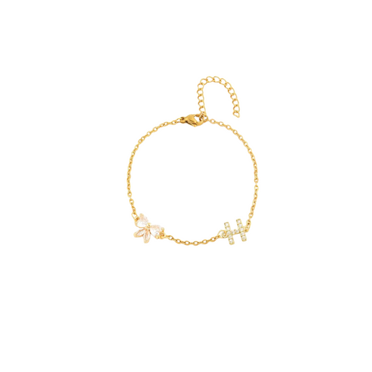 Pulseira Alfabeto zirconia - H -  aço inoxidável