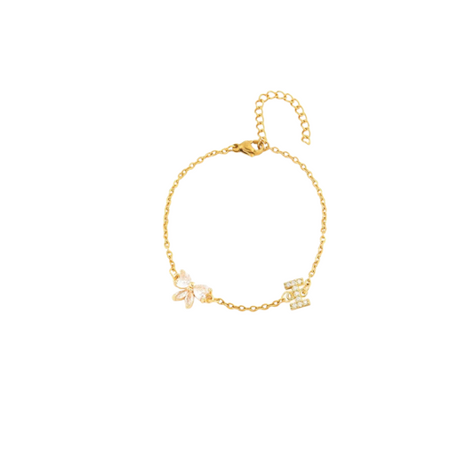 Pulseira Alfabeto zirconia - I -  aço inoxidável