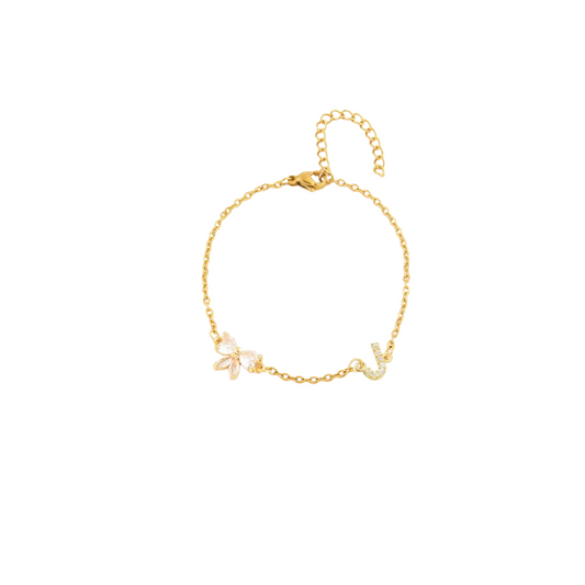 Pulseira Alfabeto zirconia - J -  aço inoxidável