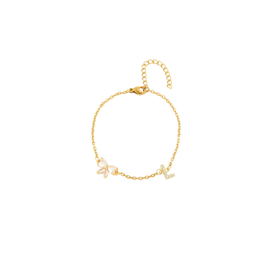 Pulseira Alfabeto zirconia - L -  aço inoxidável