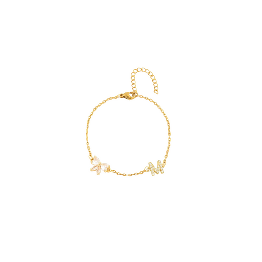 Pulseira Alfabeto zirconia - M -  aço inoxidável