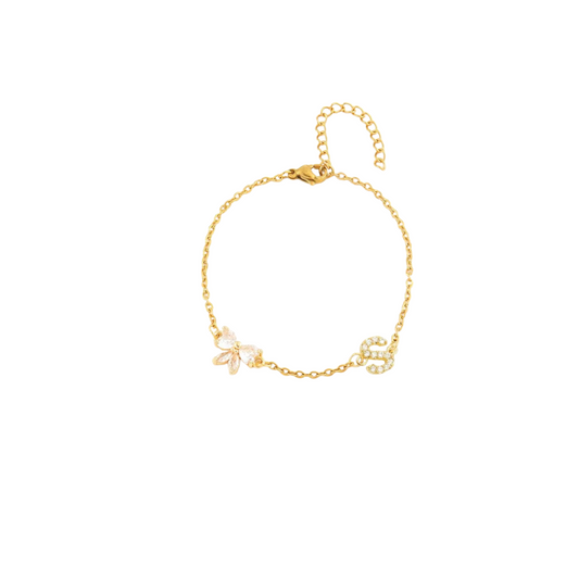 Pulseira Alfabeto zirconia - S -  aço inoxidável